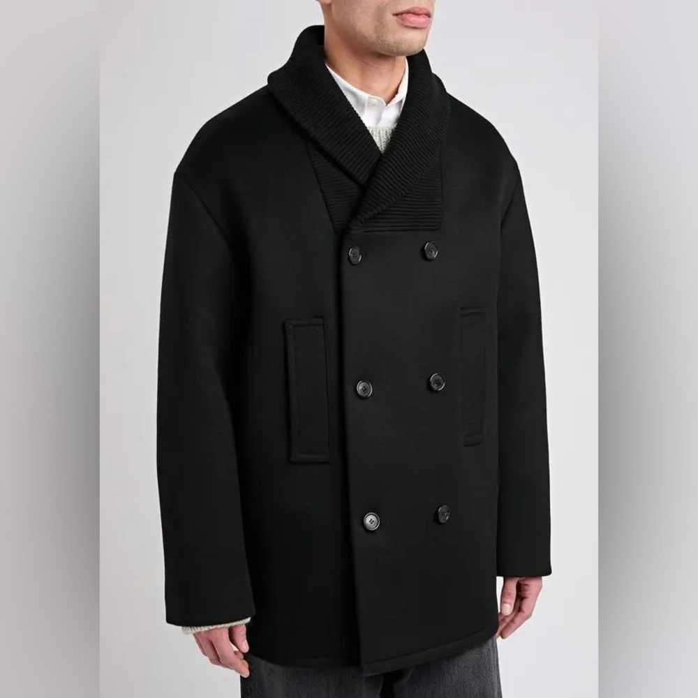 LOEWE Men's Black Double-Breasted Shawl Collar Coat (sz IT 46) || SALE